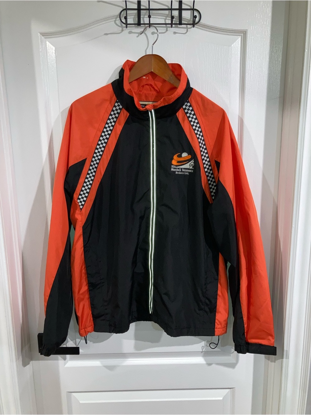 North End Black & Orange w/ Checkered Print Windbreaker Jacket - size L